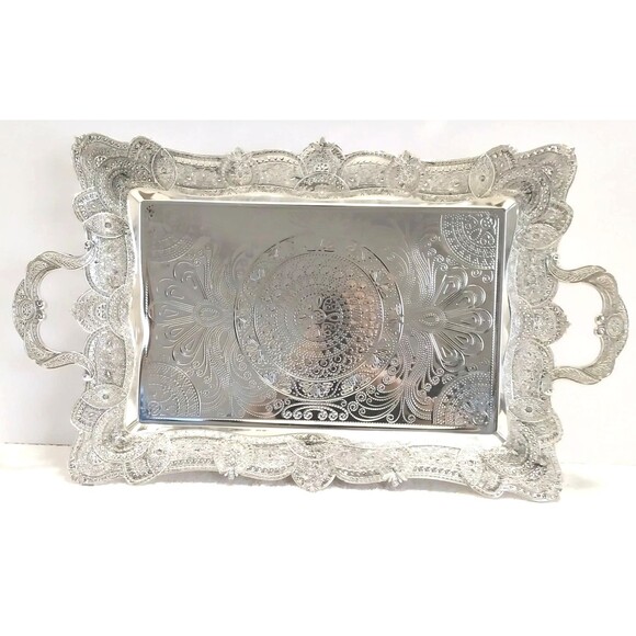 Vintage Silver Plated Serving Tray Large 12
